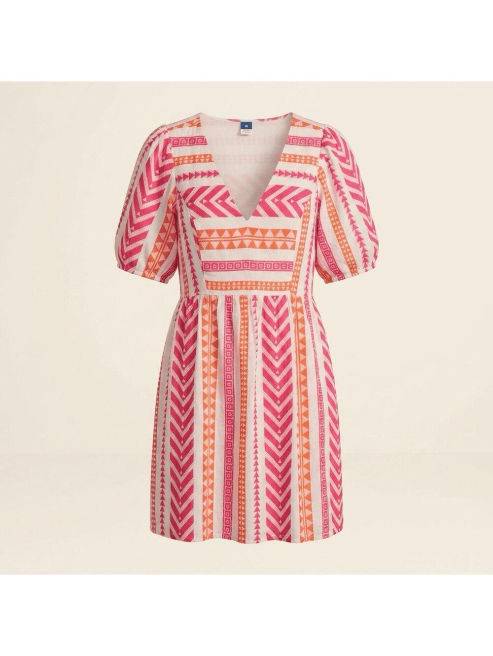 NWT Old Navy Jacquard Swing Dress M Pink Orange Boho Geometric Flutter Sleeve
